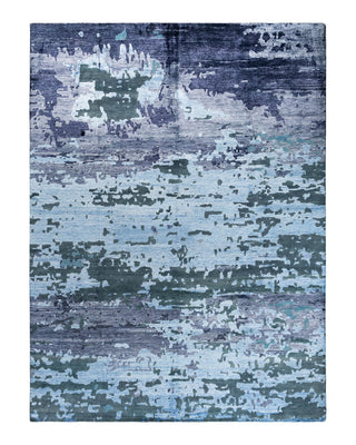 Contemporary Modern Hand Knotted Abstract Silk & Wool Blend Blue Area Rug 9' 1" x 12' 2"