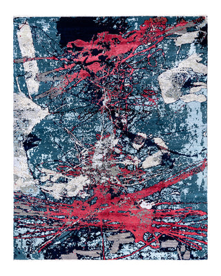 Traditional Ikat Hand Knotted Abstract Silk & Wool Blend Gray Area Rug 8' 2" x 10' 1"