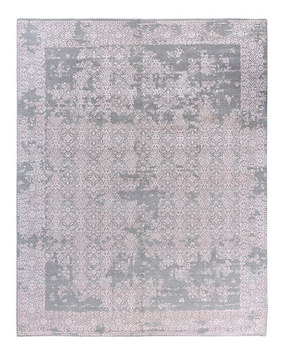 Traditional Ikat Hand Knotted Abstract Silk & Wool Blend Gray Area Rug 8' 1" x 10' 3"