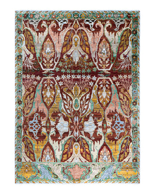 Traditional Ikat Hand Knotted Floral Silk & Wool Blend Blue Area Rug 9' 1" x 12' 4"