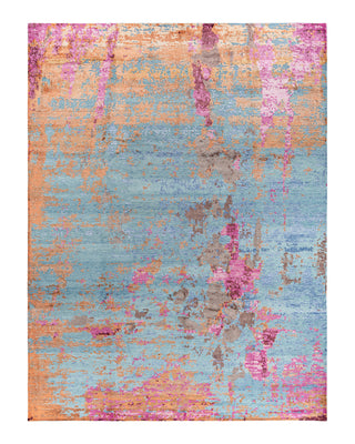 Contemporary Modern Hand Knotted Abstract Silk & Wool Blend Pink Area Rug 9' 2" x 12' 1"