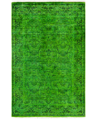Contemporary Overdyed Wool Hand Knotted Green Area Rug 4' 2" x 6' 3"