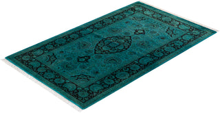 Modern Overdyed Hand Knotted Wool Blue Area Rug 3' 2" x 5' 3"