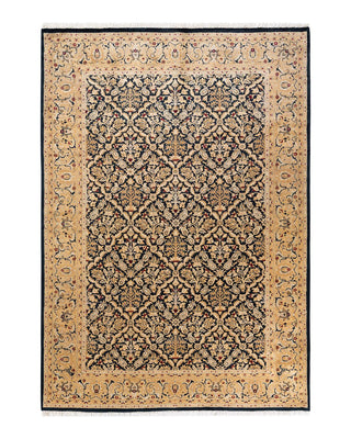 Traditional Mogul Black Wool Area Rug 6' 1" x 8' 8" - Solo Rugs