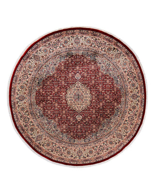 Traditional Mogul Red Wool Round Area Rug 7' 1" x 7' 3" - Solo Rugs