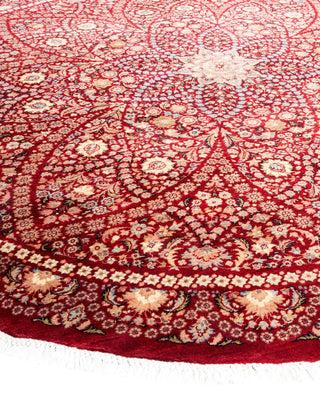 Traditional Mogul Red Wool Round Area Rug 6' 8" x 6' 9" - Solo Rugs