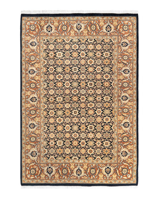 Traditional Mogul Black Wool Area Rug 4' 2" x 6' 0" - Solo Rugs