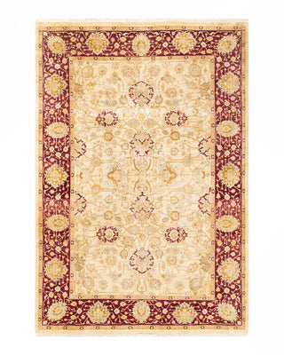 Traditional Mogul Ivory Wool Area Rug 6' 2" x 8' 10" - Solo Rugs