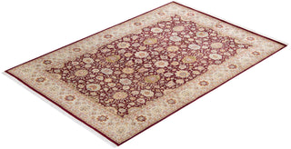 Traditional Mogul Purple Wool Area Rug 6' 1" x 8' 10" - Solo Rugs