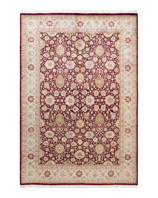 Traditional Mogul Purple Wool Area Rug 6' 1" x 8' 10" - Solo Rugs