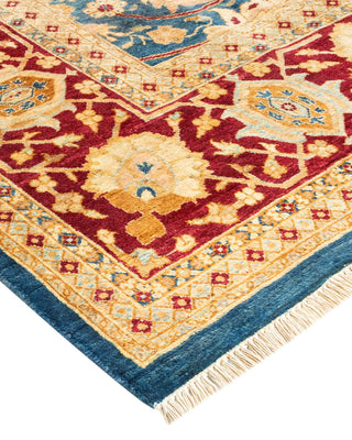 Traditional Mogul Blue Wool Area Rug 6' 2" x 8' 10" - Solo Rugs