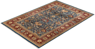 Traditional Mogul Blue Wool Area Rug 6' 2" x 8' 10" - Solo Rugs