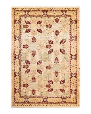 Traditional Mogul Ivory Wool Area Rug 6' 1" x 9' 0" - Solo Rugs