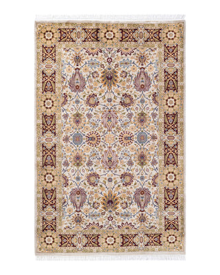 Traditional Mogul Ivory Wool Area Rug 4' 1" x 6' 4" - Solo Rugs