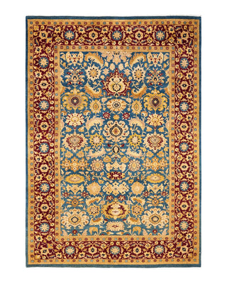 Traditional Mogul Blue Wool Area Rug 6' 2" x 9' 0" - Solo Rugs