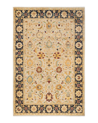 Traditional Mogul Ivory Wool Area Rug 6' 2" x 9' 2" - Solo Rugs