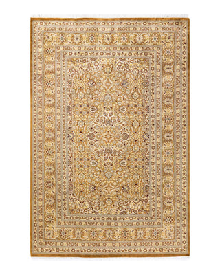 Traditional Mogul Yellow Wool Area Rug 6' 1" x 9' 5" - Solo Rugs