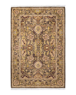 Traditional Mogul Brown Wool Area Rug 4' 2" x 6' 1" - Solo Rugs