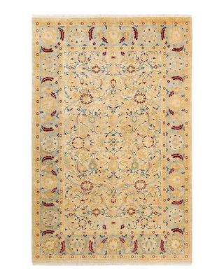 Traditional Mogul Yellow Wool Area Rug 6' 1" x 9' 3" - Solo Rugs
