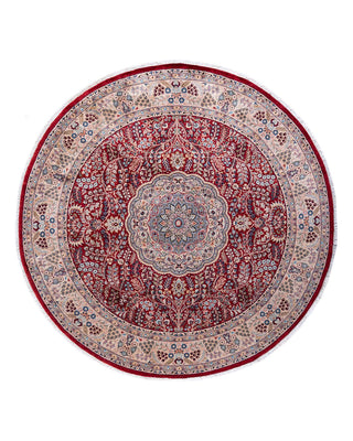 Traditional Mogul Red Wool Round Area Rug 7' 2" x 7' 3" - Solo Rugs