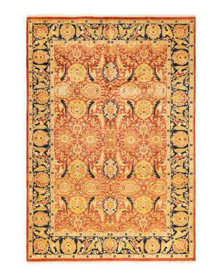 Traditional Mogul Orange Wool Area Rug 6' 1" x 9' 1" - Solo Rugs