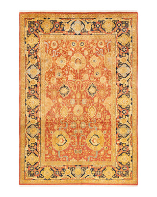 Traditional Mogul Orange Wool Area Rug 6' 1" x 8' 10" - Solo Rugs