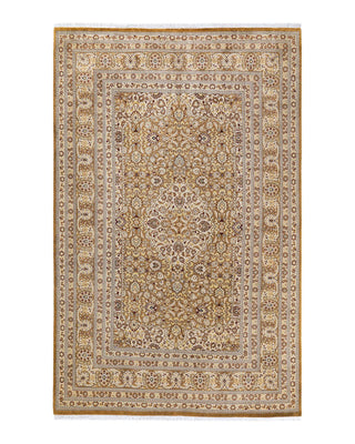 Traditional Mogul Yellow Wool Area Rug 6' 1" x 9' 6" - Solo Rugs