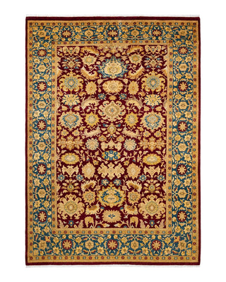 Traditional Mogul Red Wool Area Rug 6' 0" x 8' 9" - Solo Rugs
