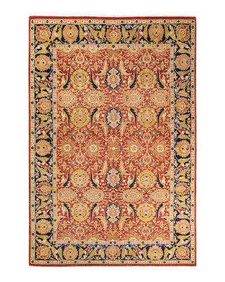 Traditional Mogul Orange Wool Area Rug 5' 10" x 9' 0" - Solo Rugs