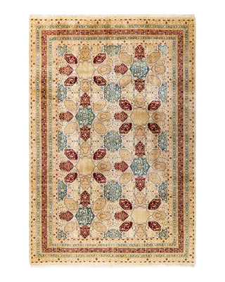 Traditional Mogul Ivory Wool Area Rug 6' 3" x 9' 3" - Solo Rugs