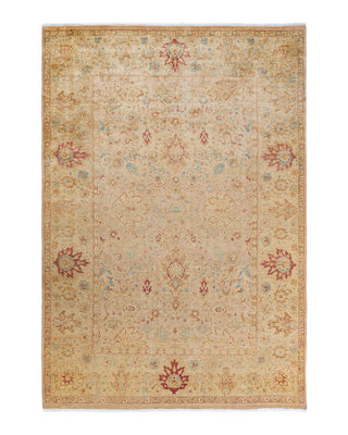 Traditional Mogul Beige Wool Area Rug 6' 1" x 8' 10" - Solo Rugs