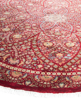 Traditional Mogul Red Wool Round Area Rug 6' 9" x 6' 9" - Solo Rugs