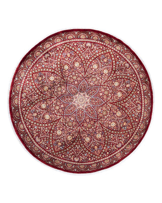 Traditional Mogul Red Wool Round Area Rug 6' 9" x 6' 9" - Solo Rugs