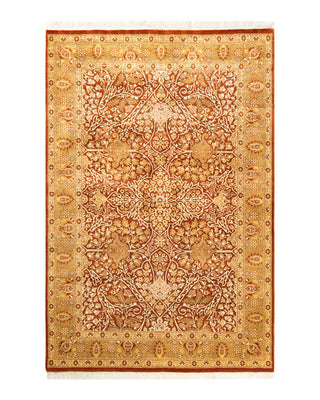 Traditional Mogul Orange Wool Area Rug 4' 1" x 6' 1" - Solo Rugs