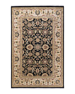 Traditional Mogul Black Wool Area Rug 6' 0" x 9' 3" - Solo Rugs