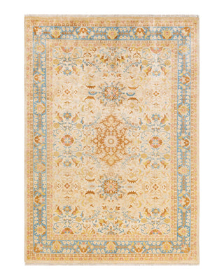 Traditional Mogul Ivory Wool Area Rug 6' 1" x 8' 6" - Solo Rugs