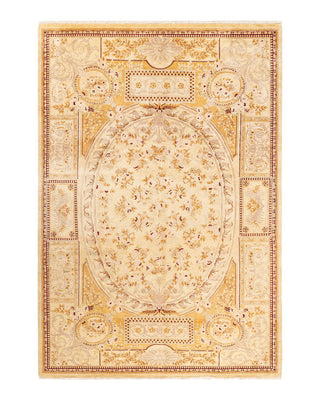 Traditional Mogul Ivory Wool Area Rug 6' 1" x 8' 10" - Solo Rugs