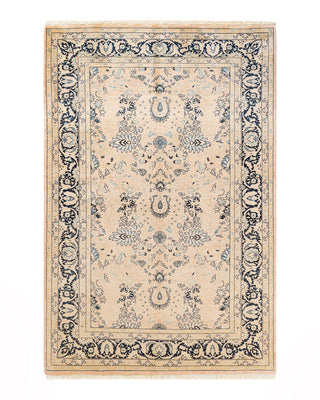 Traditional Mogul Beige Wool Area Rug 4' 8" x 7' 2" - Solo Rugs