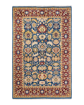 Traditional Mogul Blue Wool Area Rug 6' 1" x 9' 4" - Solo Rugs