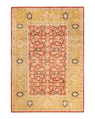 Traditional Mogul Orange Wool Area Rug 6' 3" x 9' 2" - Solo Rugs