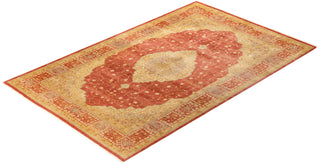 Traditional Mogul Orange Wool Area Rug 6' 1" x 9' 6" - Solo Rugs