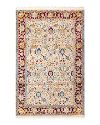 Traditional Mogul Ivory Wool Area Rug 4' 1" x 6' 3" - Solo Rugs