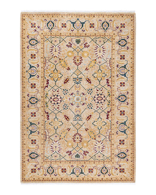 Traditional Mogul Ivory Wool Area Rug 4' 2" x 6' 2" - Solo Rugs