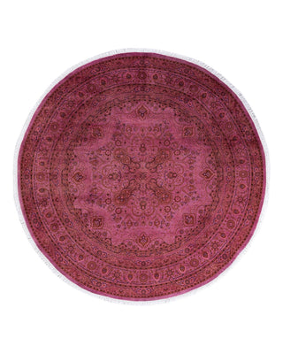 Contemporary Fine Vibrance Pink Wool Round Area Rug 7' 1" x 7' 1" - Solo Rugs