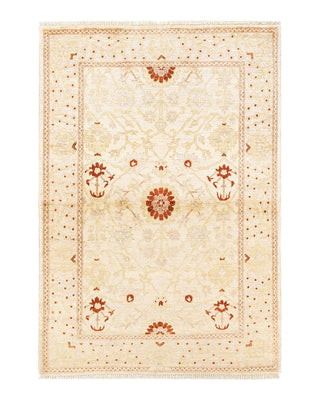 Traditional Mogul Ivory Wool Area Rug 4' 1" x 5' 10" - Solo Rugs