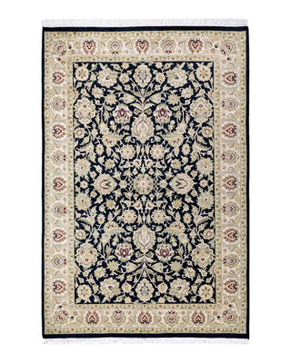Traditional Mogul Black Wool Area Rug 4' 2" x 6' 4" - Solo Rugs