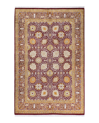 Traditional Mogul Purple Wool Area Rug 6' 2" x 9' 4" - Solo Rugs