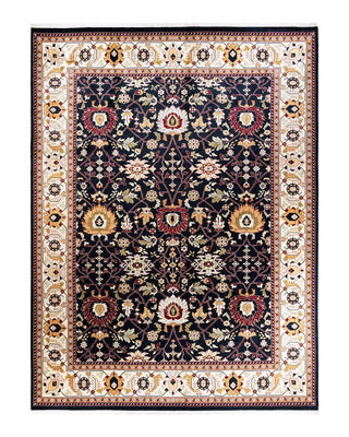 Traditional Mogul Black Wool Area Rug 9' 1" x 12' 1" - Solo Rugs