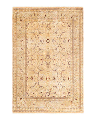 Traditional Mogul Beige Wool Area Rug 6' 1" x 9' 0" - Solo Rugs