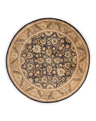 Traditional Mogul Black Wool Round Area Rug 7' 1" x 7' 1" - Solo Rugs